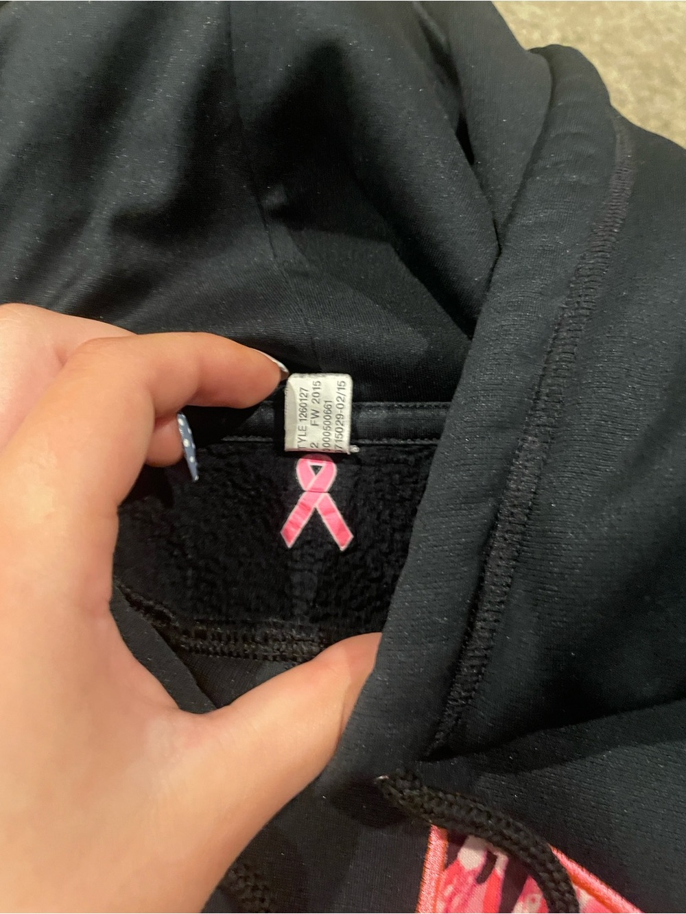 Under Armour Black Hoodie with Pink Ribbon Accent